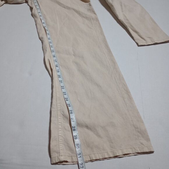 ZARA BEIGE LINEN COTTON BLEND STRAIGHT LEG LONG JUMPSUIT  WITH POCKETS Sz Large - Picture 7 of 10